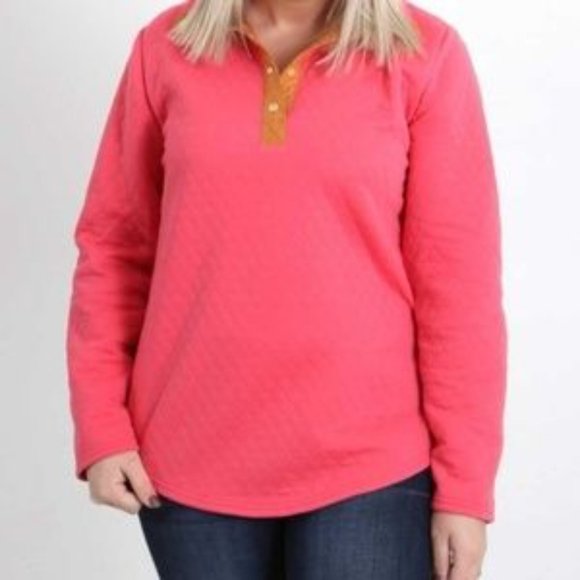 Simply Southern Salmon Pink Quilted Pullover Faux Suede Elbow Patches Sz M - Picture 1 of 7
